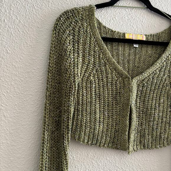 Urban Outfitters Kylie Knit Olive Green Cardigan Long Sleeve Hook Closure Sze XS - Picture 5 of 11